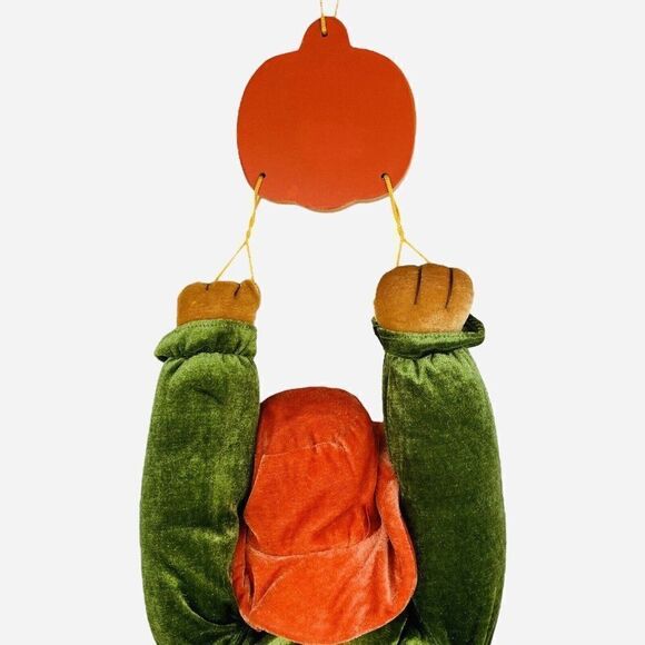 Vintage 90s Hanging Autumn Fall 32" Plush Teddy Bear Pumpkin Leaf Thanksgiving - Picture 6 of 10